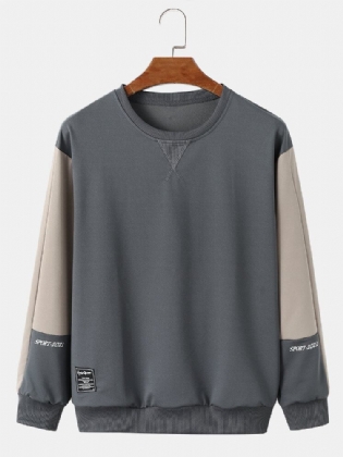 Mænd Farve Blok Bogstav Rundhalset Pullover Langærmet Sweatshirt