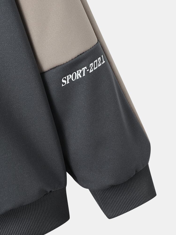 Mænd Farve Blok Bogstav Rundhalset Pullover Langærmet Sweatshirt