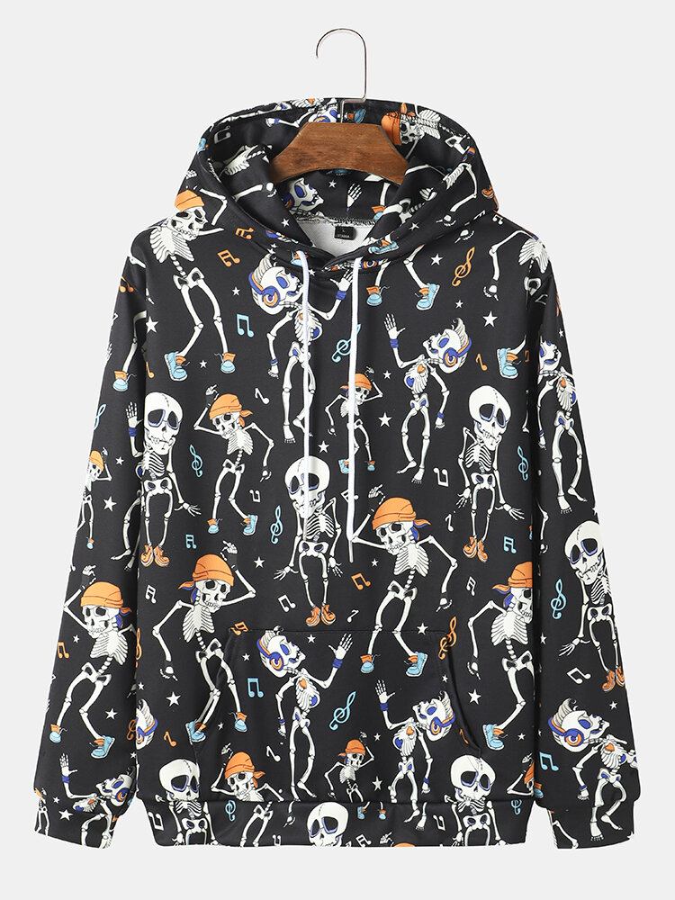 Mænd Halloween Dance Skull Print Hættetrøje