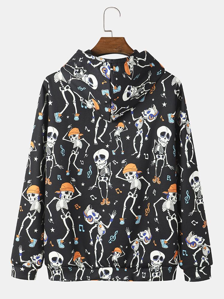 Mænd Halloween Dance Skull Print Hættetrøje