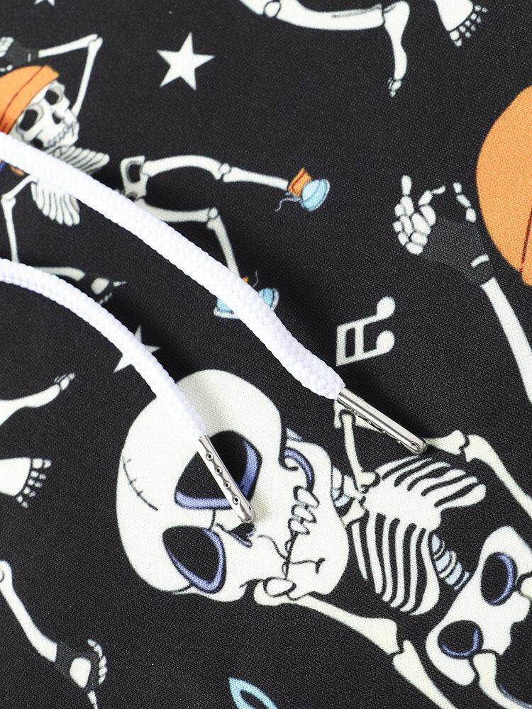 Mænd Halloween Dance Skull Print Hættetrøje