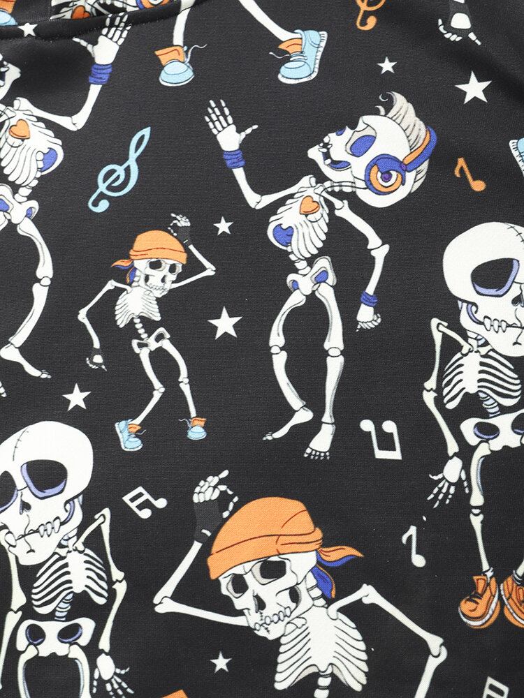 Mænd Halloween Dance Skull Print Hættetrøje