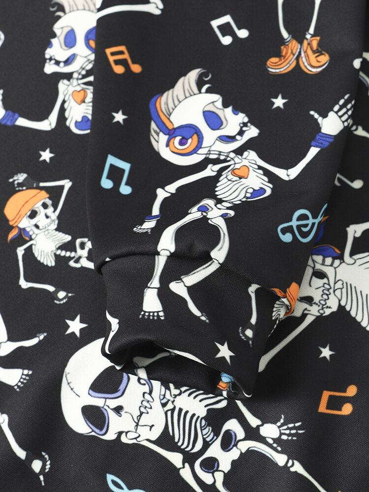 Mænd Halloween Dance Skull Print Hættetrøje