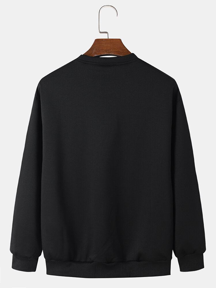 Mænd Landskabsmønster Patchwork Langærmet Pullover Sweatshirt