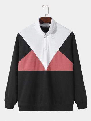 Mænd Patchwork Colorblock 1/3 Lynlås Sweatshirt Med Høj Hals