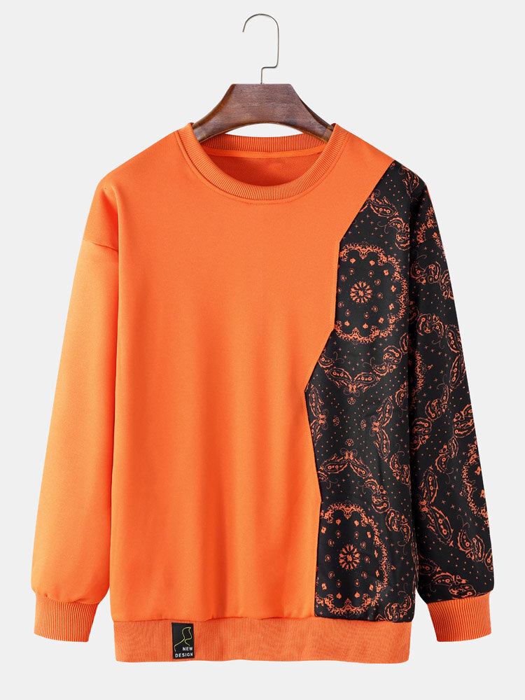 Mænd Patchwork Farve Blok Kontrast Blomster Pullover Sweatshirt