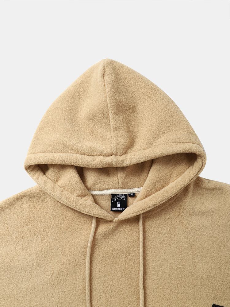 Mænd Polar Fleece Snøre Kængurulomme Solid Sweatshirt Med Hætte