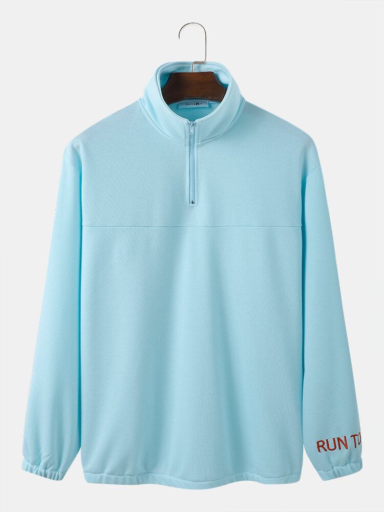 Mænd Poloer Krave Solid Lynlås Langærmet Afslappet Sweatshirt