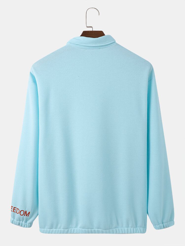 Mænd Poloer Krave Solid Lynlås Langærmet Afslappet Sweatshirt