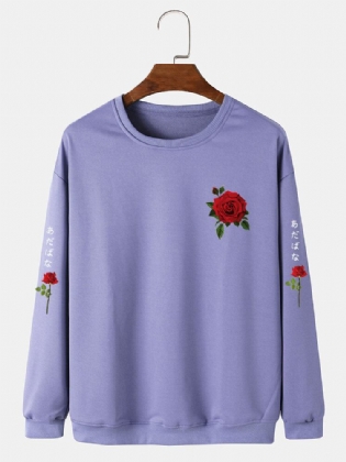 Mænd Rose Japansk Bogstav Bodycon Hem Fritid Pullover Sweatshirt