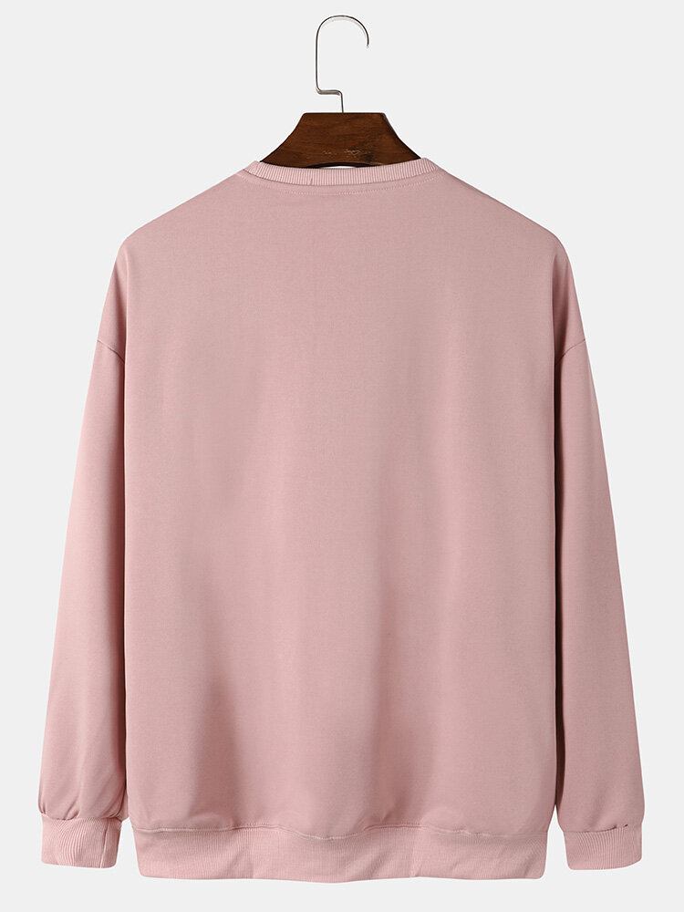 Mænd Rose Japansk Bogstav Bodycon Hem Fritid Pullover Sweatshirt