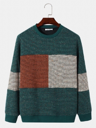 Mænd Strikket Patchwork Farveblok Langærmet Afslappet Sweatshirt