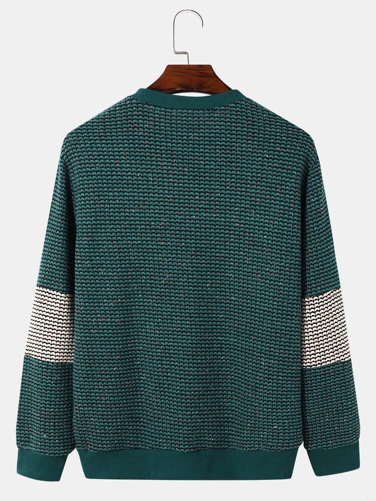 Mænd Strikket Patchwork Farveblok Langærmet Afslappet Sweatshirt