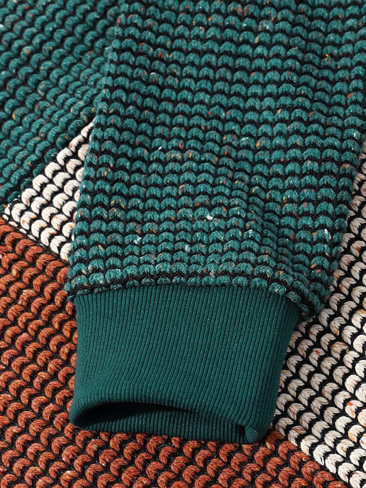 Mænd Strikket Patchwork Farveblok Langærmet Afslappet Sweatshirt