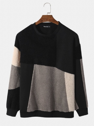 Mænd Teddy Color Block Patchwork Sweatshirts Med Rund Hals