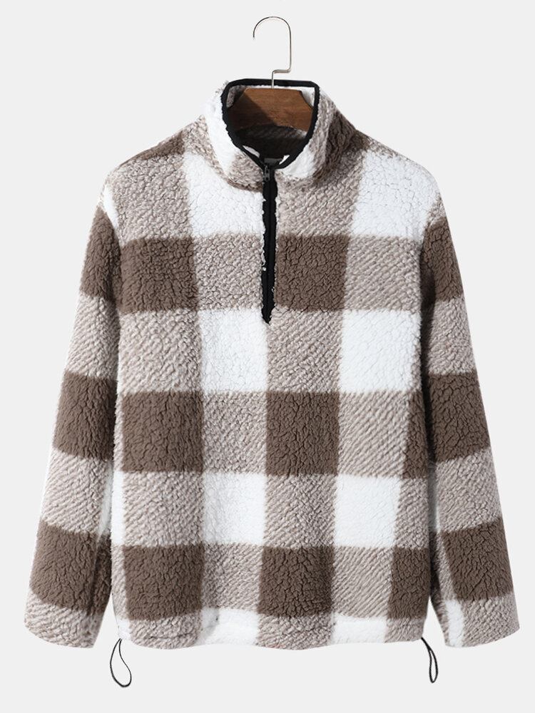 Mænd Teddy Pullover Løs Halv Lynlås Snøre Snøre Revers Pullover Sweatshirt