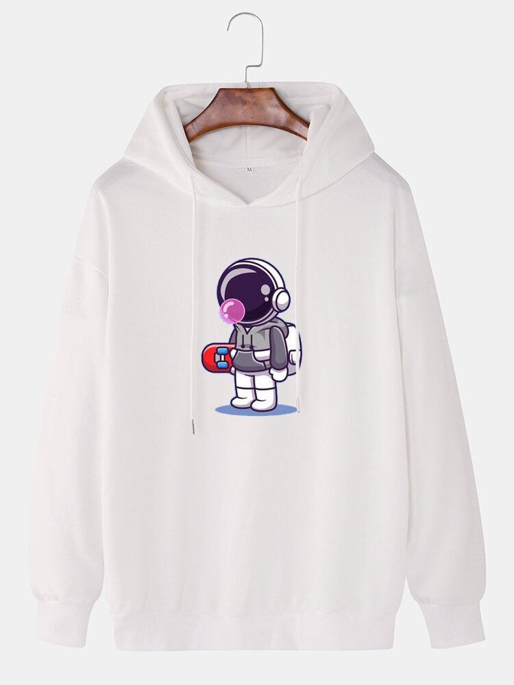 Mænd Tegneserie Astronaut Print Langærmede Drop Skulder Hættetrøjer