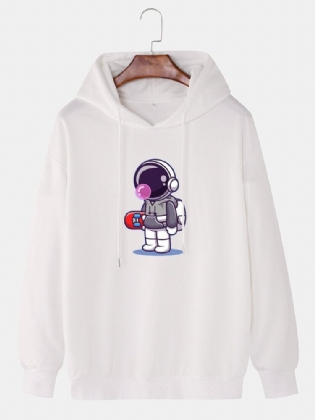 Mænd Tegneserie Astronaut Print Langærmede Drop Skulder Hættetrøjer