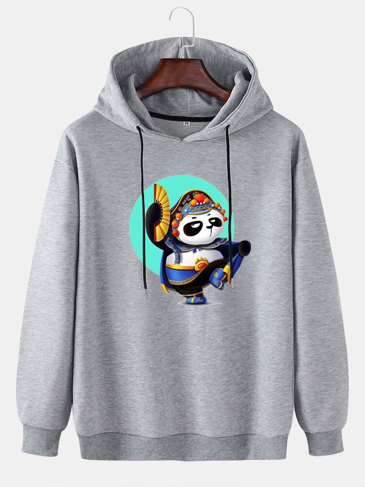 Mænd Tegneserie Panda Grafisk Tryk Daglig Løs Pullover Hættetrøje