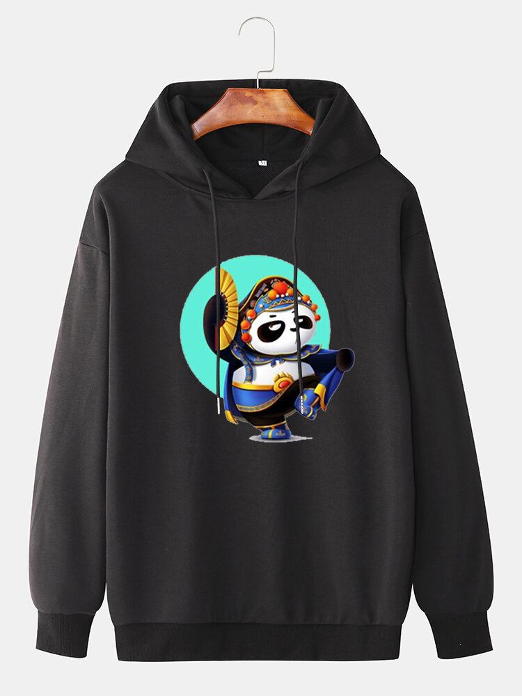 Mænd Tegneserie Panda Grafisk Tryk Daglig Løs Pullover Hættetrøje