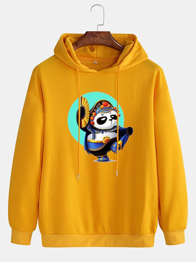 Mænd Tegneserie Panda Grafisk Tryk Daglig Løs Pullover Hættetrøje