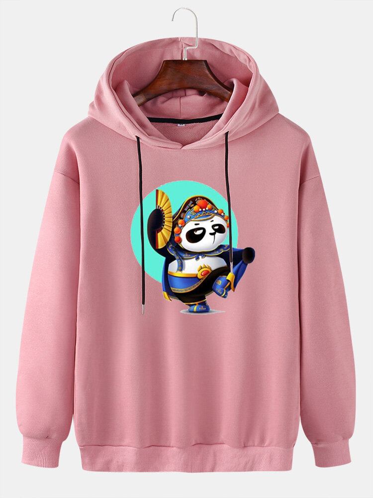 Mænd Tegneserie Panda Grafisk Tryk Daglig Løs Pullover Hættetrøje