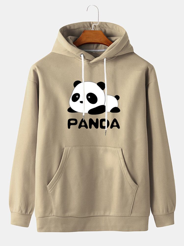 Mænd Tegneserie Panda Print Drop Skulder Hættetrøjer Med Lommelomme