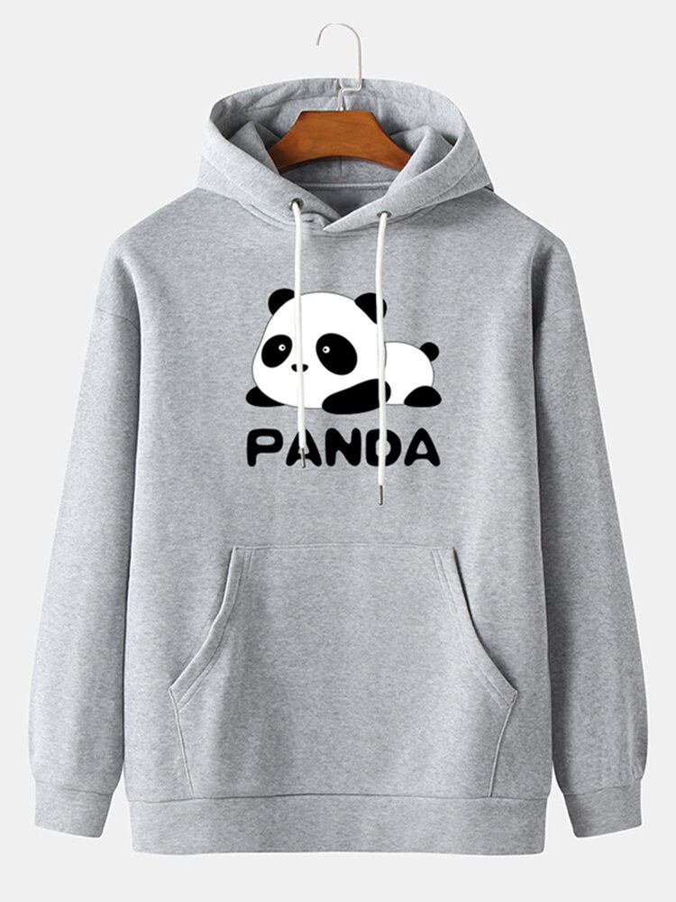 Mænd Tegneserie Panda Print Drop Skulder Hættetrøjer Med Lommelomme