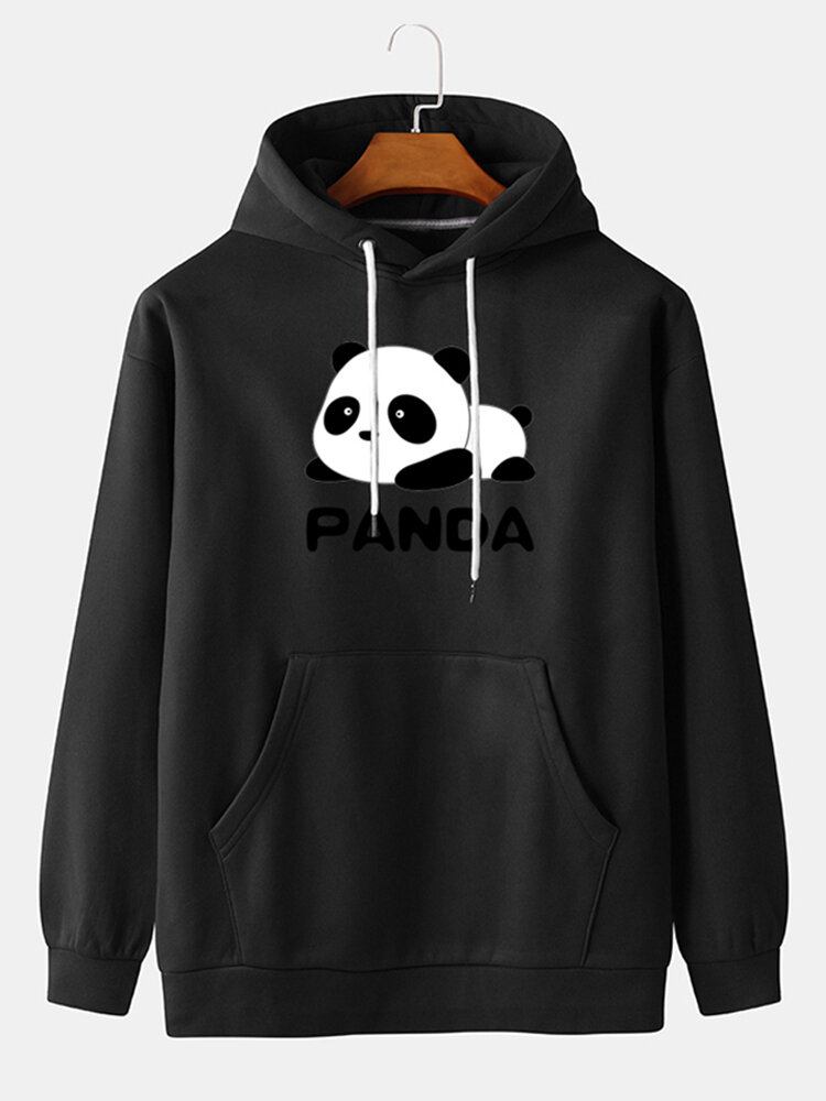 Mænd Tegneserie Panda Print Drop Skulder Hættetrøjer Med Lommelomme