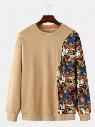 Mænds Afslappede Tegneseriedyr Patchwork Sweatshirts Med Rund Hals