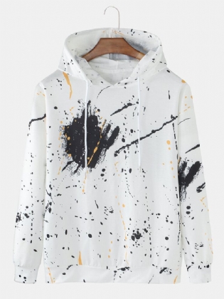 Mænds All Over Ink Splatter Printing Casual Hættetrøjer Med Snøre