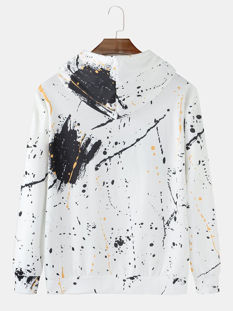 Mænds All Over Ink Splatter Printing Casual Hættetrøjer Med Snøre