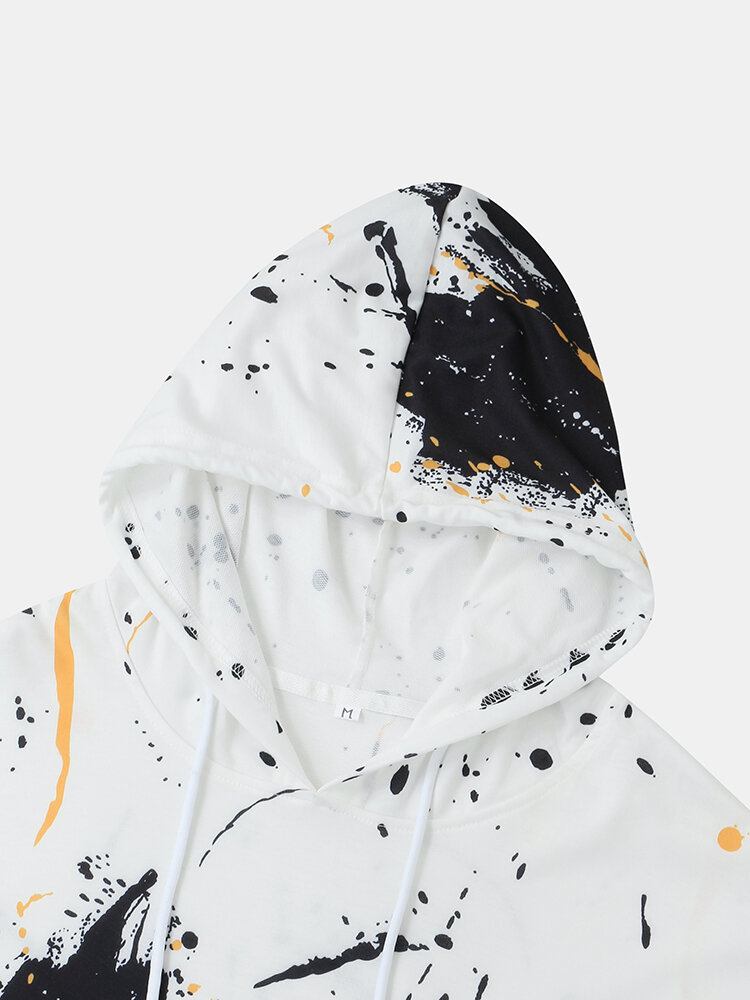 Mænds All Over Ink Splatter Printing Casual Hættetrøjer Med Snøre