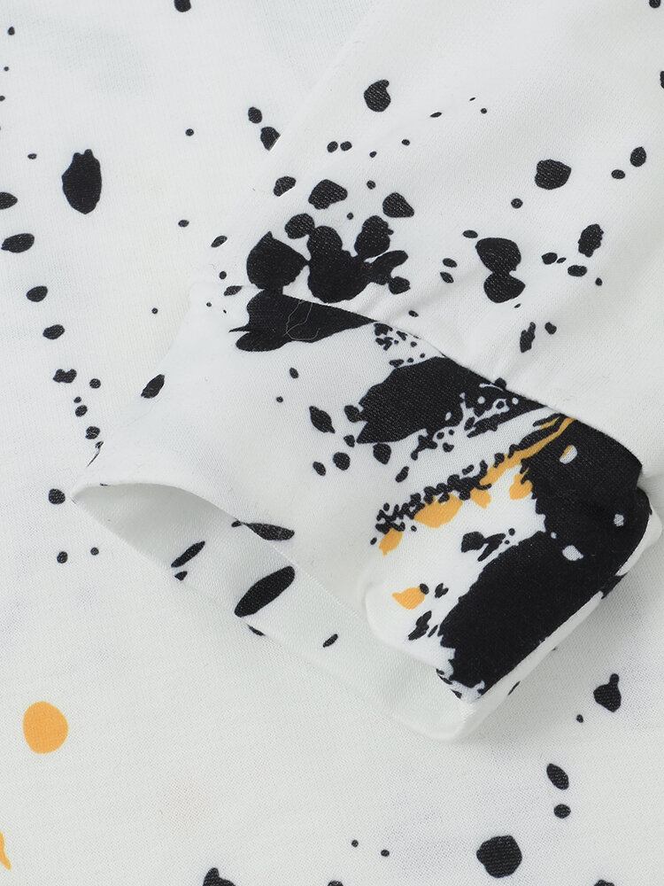 Mænds All Over Ink Splatter Printing Casual Hættetrøjer Med Snøre