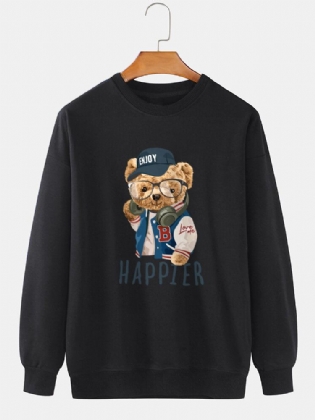 Mænds Bjørn Tegneserietrykt Preppy Sweatshirt Med Rund Hals