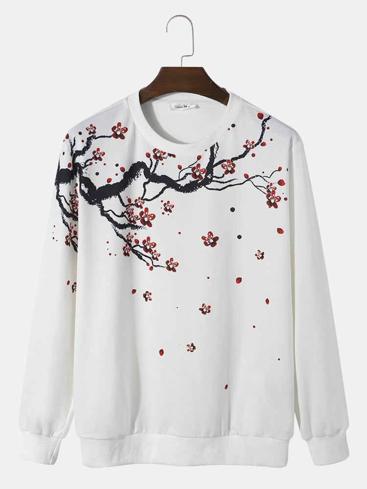 Mænds Blossom Landscape Printed Rund Neck Sweatshirt