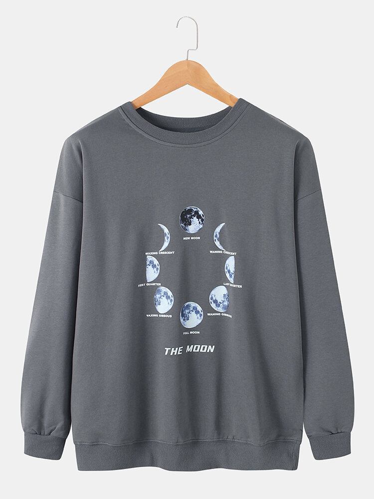 Mænds Bomuld Lunar Eclipse Print Drop Skulder Casual Pullover Sweatshirts