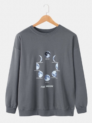 Mænds Bomuld Lunar Eclipse Print Drop Skulder Casual Pullover Sweatshirts