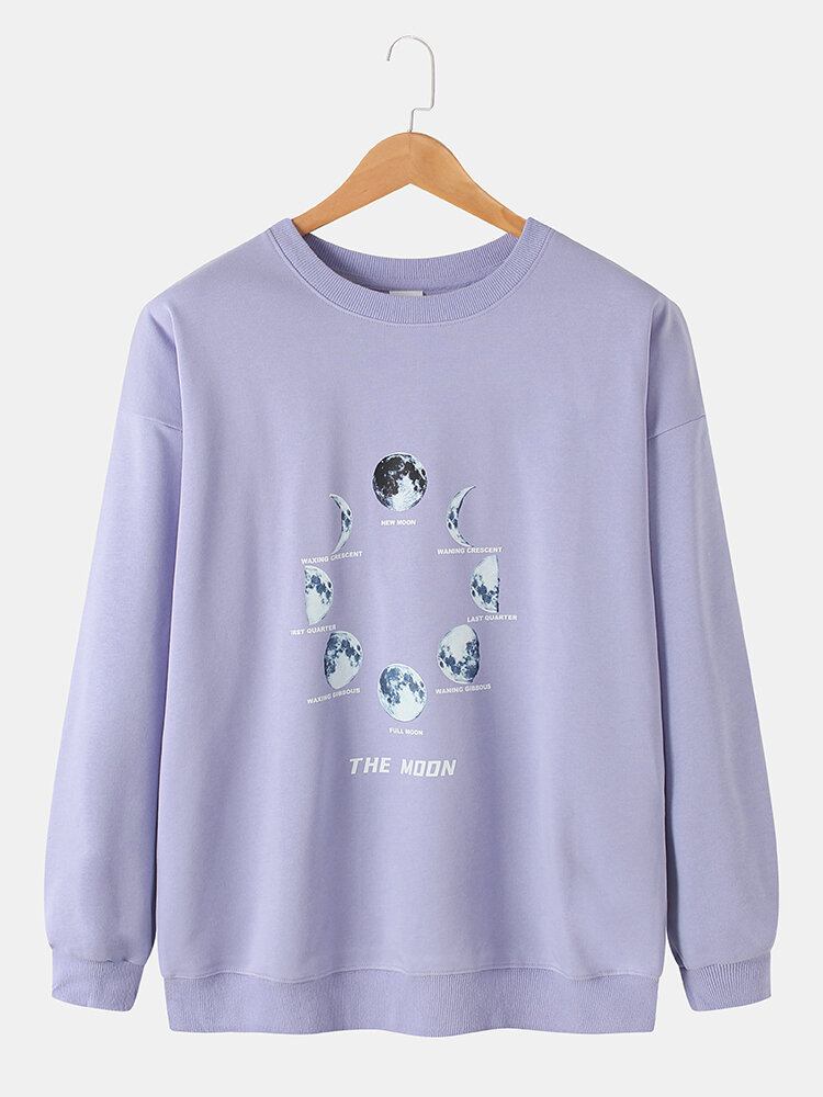 Mænds Bomuld Lunar Eclipse Print Drop Skulder Casual Pullover Sweatshirts