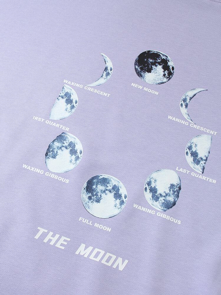 Mænds Bomuld Lunar Eclipse Print Drop Skulder Casual Pullover Sweatshirts