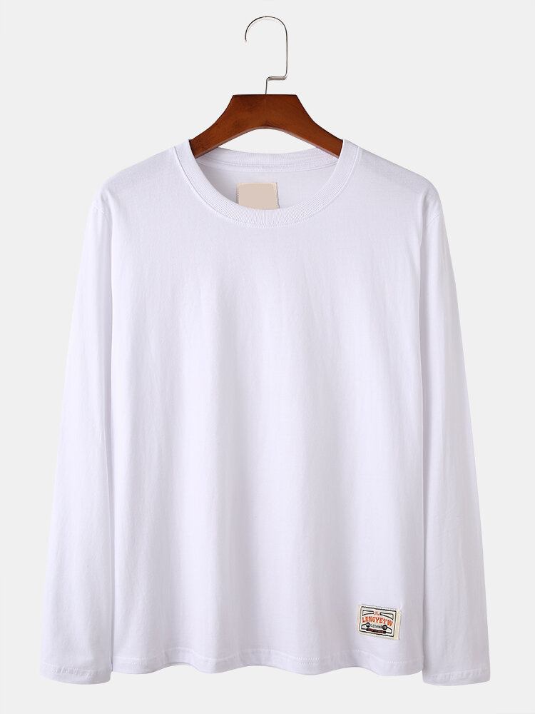 Mænds Bomuldsmærke Rundhalset Langærmede Basic T-shirts