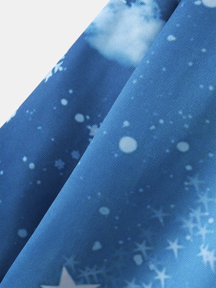 Mænds Christmas All Over Stars Snowflake Print Casual Hættetrøjer Med Snøre