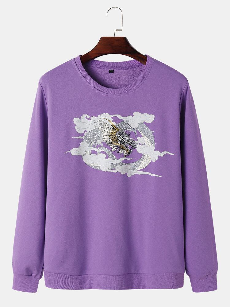 Mænds Dragon Cloud Print Rundhalset Bomuld National Style Sweatshirts