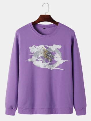 Mænds Dragon Cloud Print Rundhalset Bomuld National Style Sweatshirts