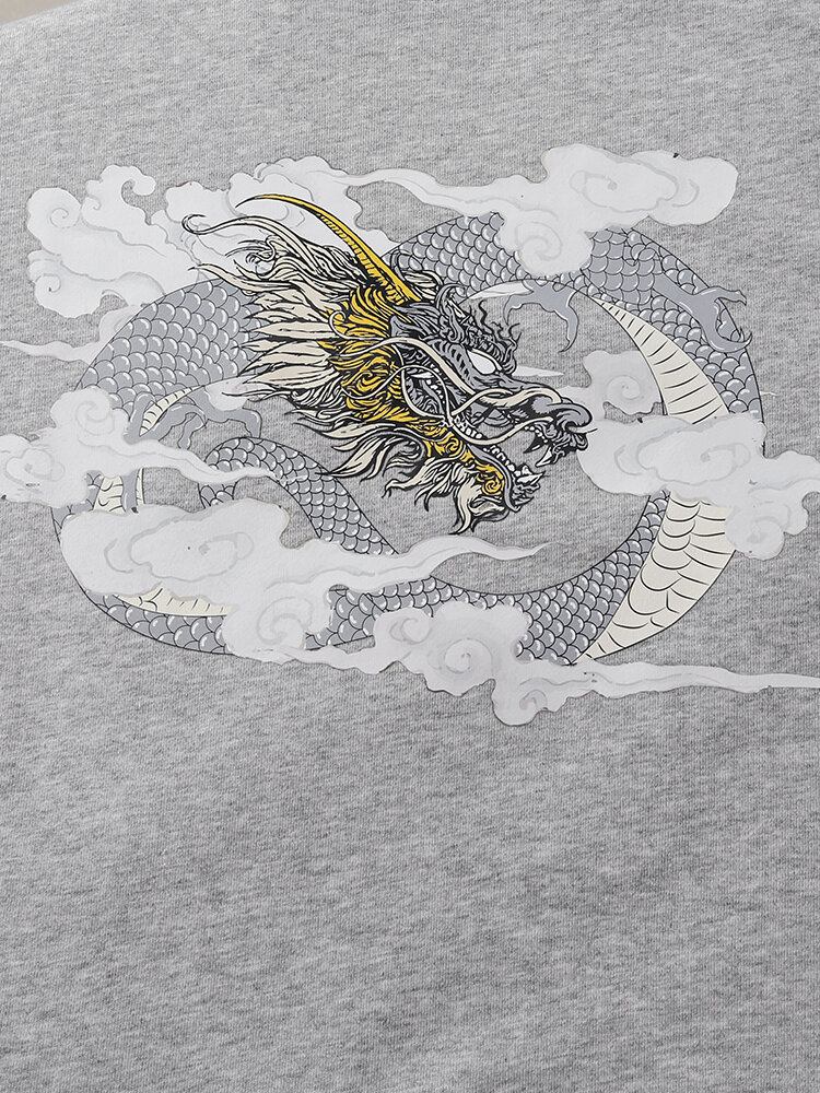 Mænds Dragon Cloud Print Rundhalset Bomuld National Style Sweatshirts