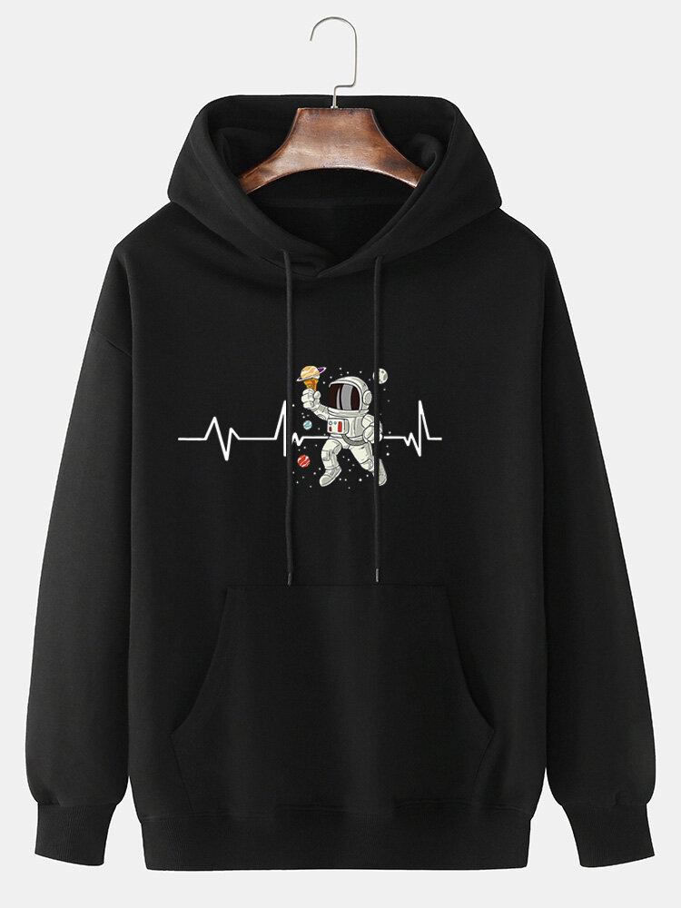 Mænds Ekg-is Astronaut-print Bomuldssnøre Hættetrøje