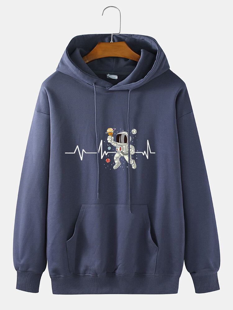 Mænds Ekg-is Astronaut-print Bomuldssnøre Hættetrøje