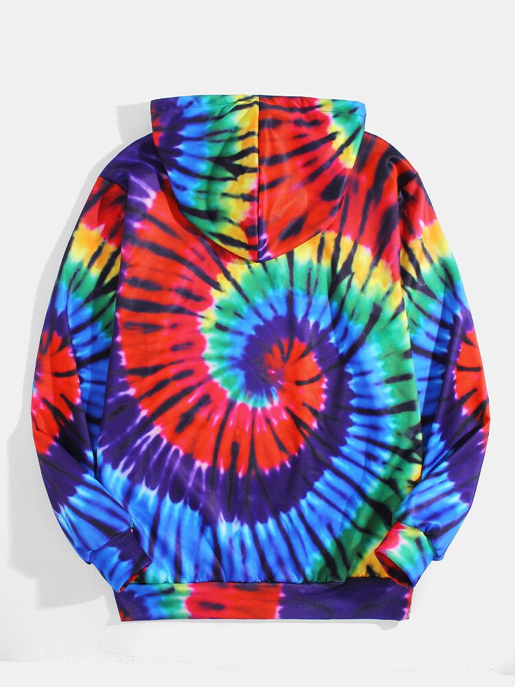 Mænds Farverige Tie-dye Print Lomme Med Lange Ærmer Design Hættetrøjer Med Lomme