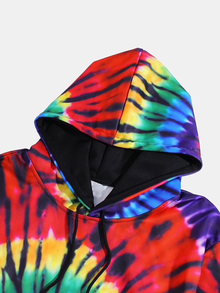 Mænds Farverige Tie-dye Print Lomme Med Lange Ærmer Design Hættetrøjer Med Lomme