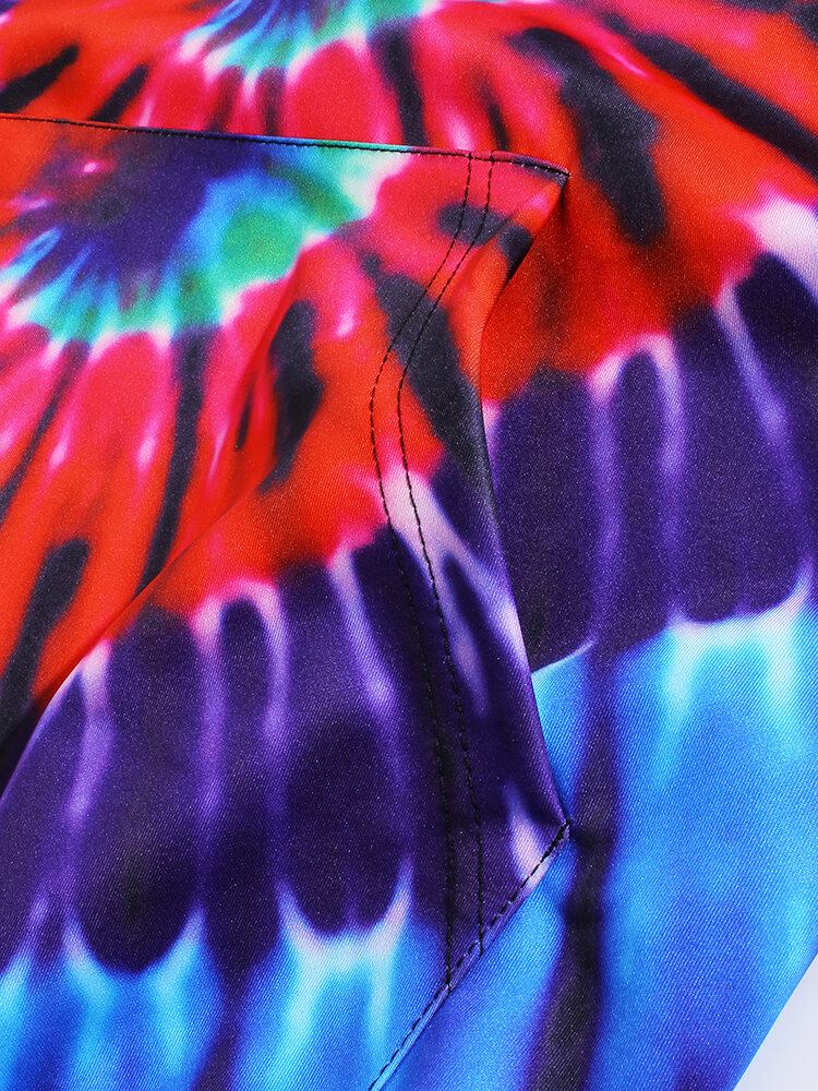 Mænds Farverige Tie-dye Print Lomme Med Lange Ærmer Design Hættetrøjer Med Lomme